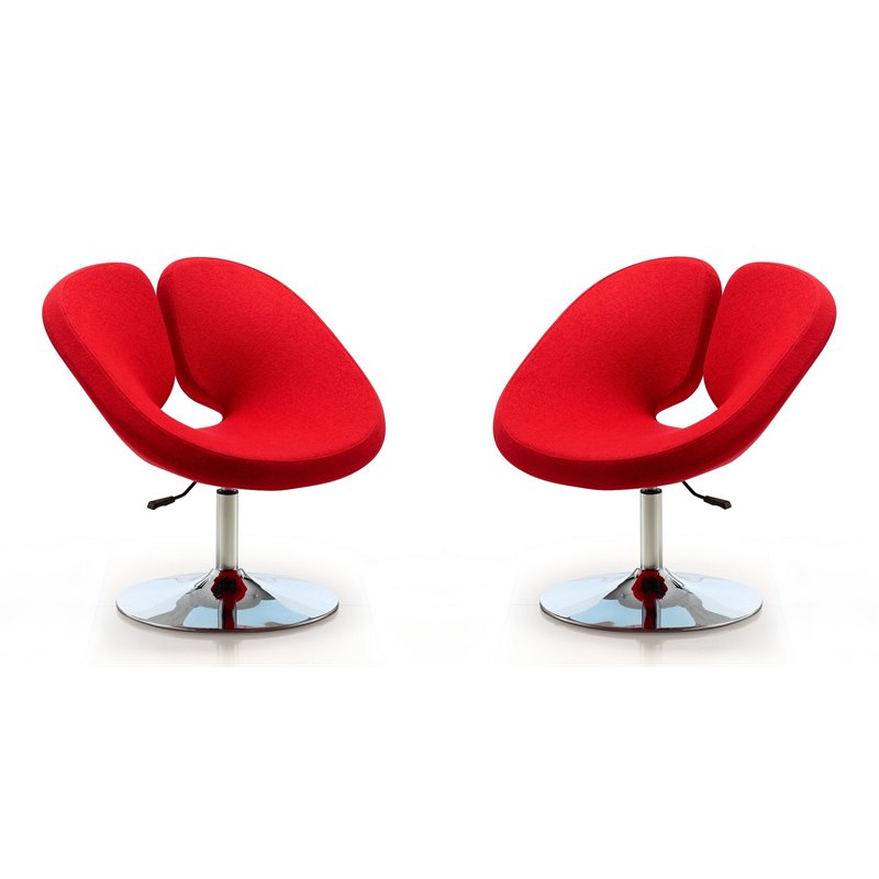Manhattan Comfort Perch Fabric Adjustable Height Accent Chair in Red (Set of 2)