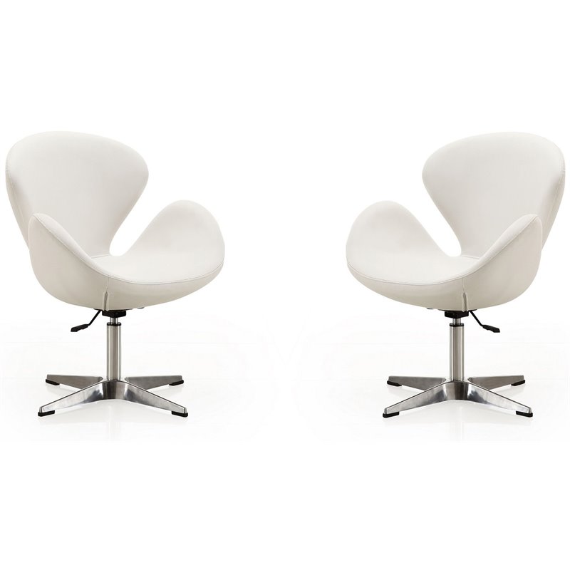Manhattan Comfort Raspberry Faux Leather Accent Chair in White (Set of 2)