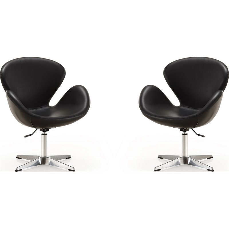 Manhattan Comfort Raspberry Faux Leather Accent Chair in Black (Set of 2)