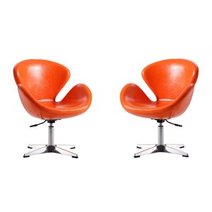Manhattan Comfort Raspberry Faux Leather Accent Chair in Orange (Set of 2)