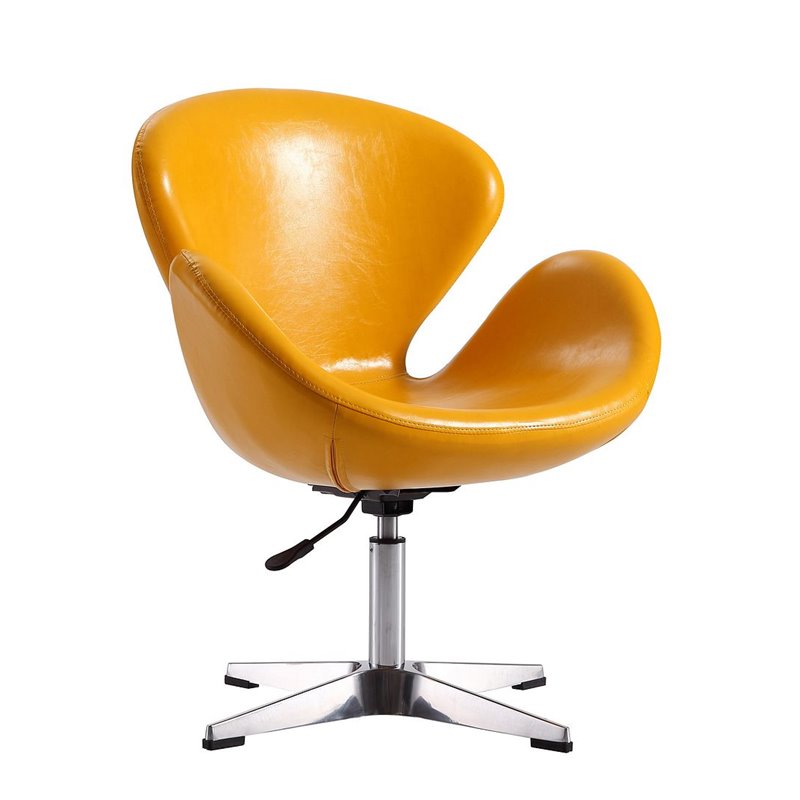 Manhattan Comfort Raspberry Faux Leather Accent Chair in Yellow (Set of 2)
