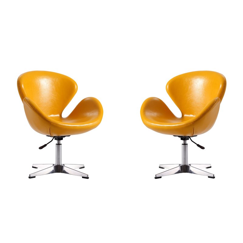 Manhattan Comfort Raspberry Faux Leather Accent Chair in Yellow (Set of 2)
