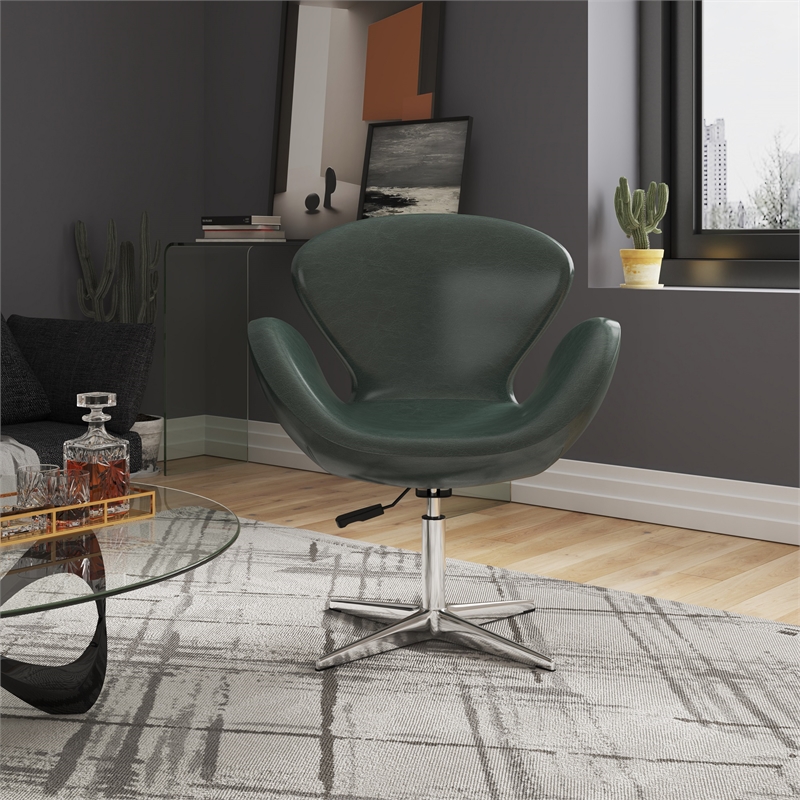 Manhattan Comfort Raspberry Faux Leather Accent Chair in Forest Green (Set of 2)