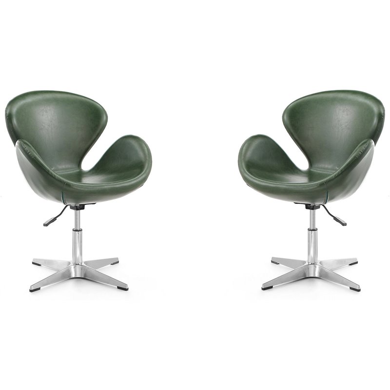 Manhattan Comfort Raspberry Faux Leather Accent Chair in Forest Green (Set of 2)