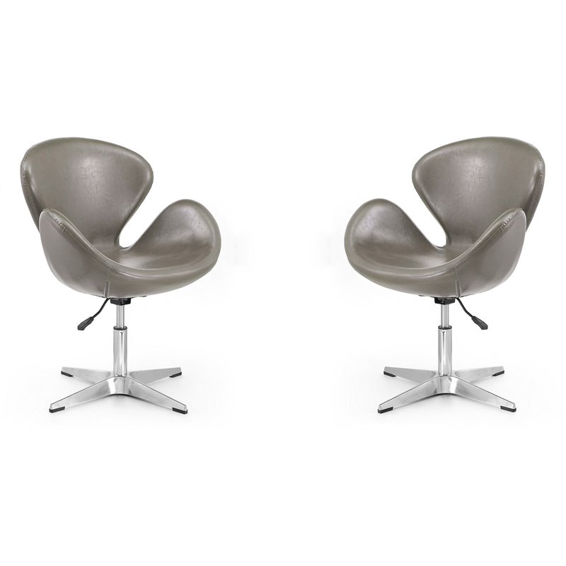 Manhattan Comfort Raspberry Faux Leather Accent Chair in Pebble (Set of 2)