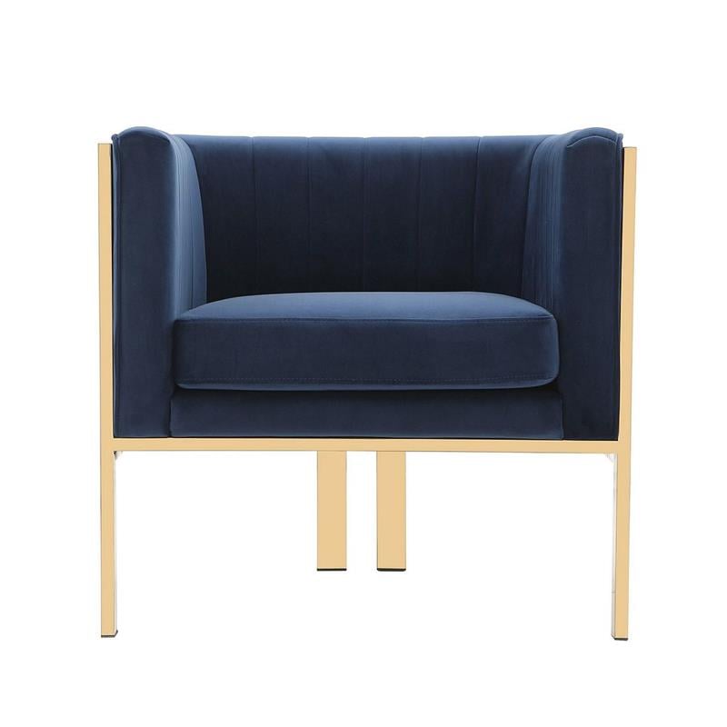 Manhattan Comfort Paramount Velvet Accent Armchair in Blue/Polished Brass
