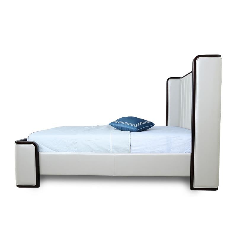 Manhattan Comfort Kingdom Faux Leather Full Size Bed Frame in Cream