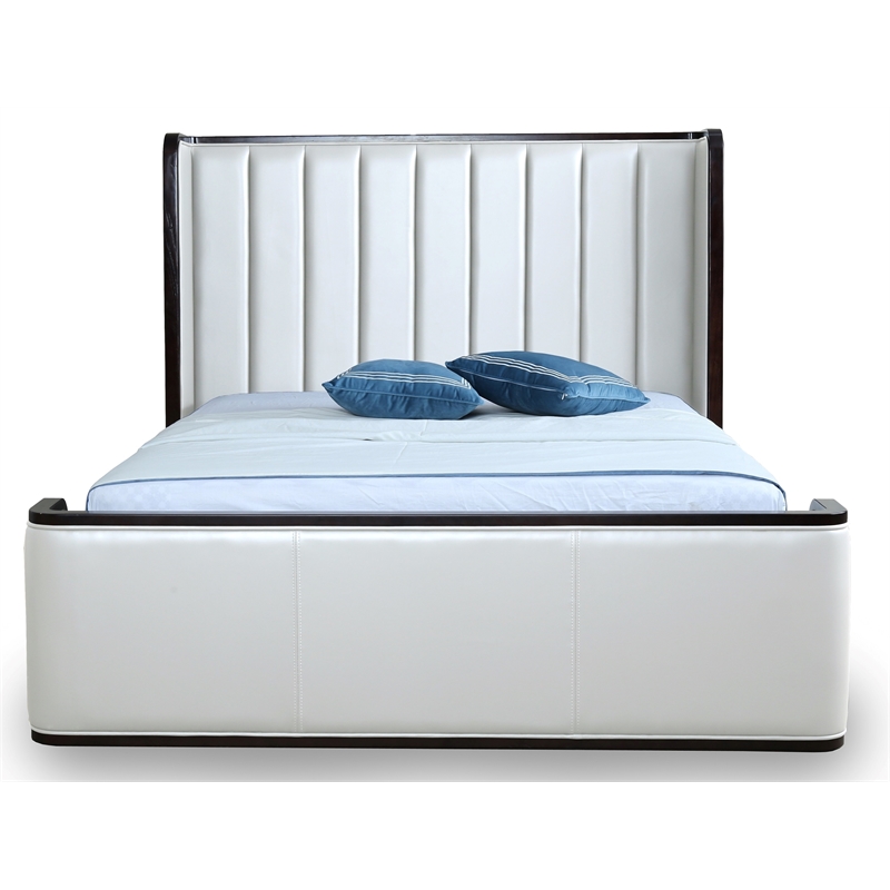 Manhattan Comfort Kingdom Faux Leather Full Size Bed Frame in Cream
