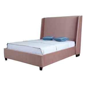manhattan comfort parlay velvet upholstered full size bed frame in blush pink