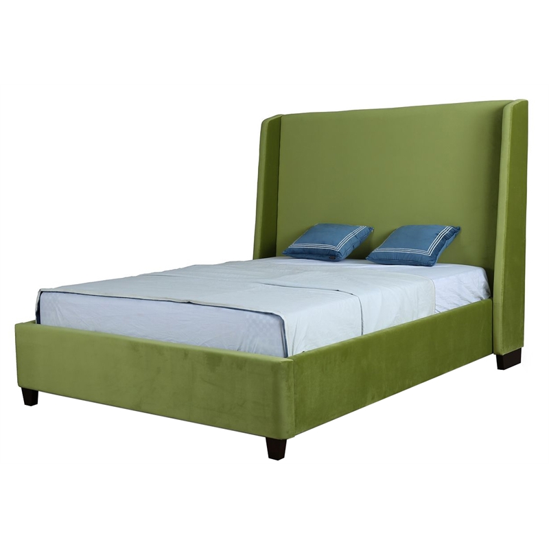 Manhattan Comfort Parlay Velvet Upholstered Full Size Bed Frame in Green