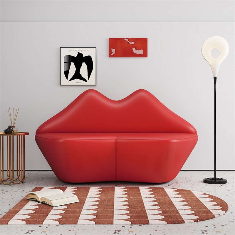 Manhattan Comfort Kiss Faux Leather 2-Seater Loveseat in Red