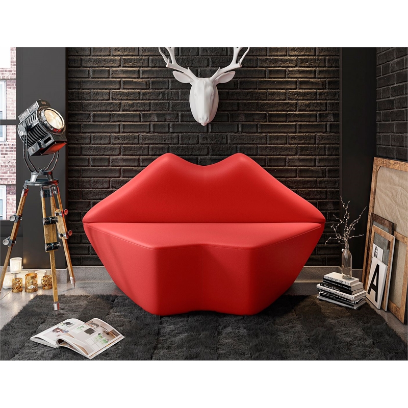 Manhattan Comfort Kiss Faux Leather 2-Seater Loveseat in Red