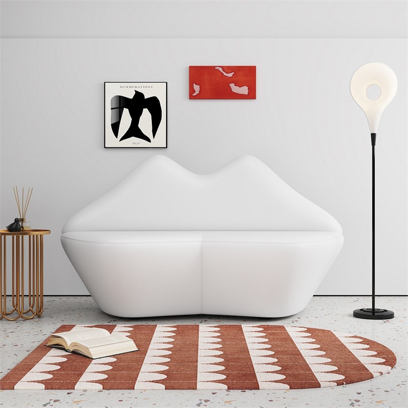 Manhattan Comfort Kiss Faux Leather 2-Seater Loveseat in White