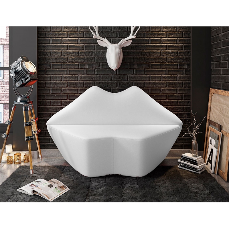 Manhattan Comfort Kiss Faux Leather 2-Seater Loveseat in White