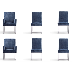 Manhattan Comfort Element 18.9&quot Velvet Dining Chair in Blue (Set of 6)