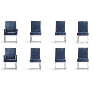 Manhattan Comfort Element 18.9&quot Velvet Dining Chair in Blue (Set of 8)