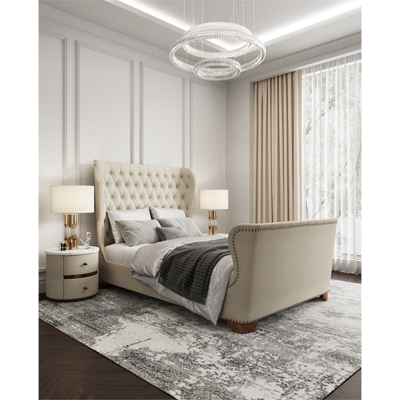 Manhattan Comfort Lola Fabric Upholstered Full Size Bed Frame in Ivory
