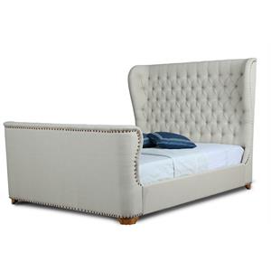 lola ivory linen fabric upholstered sleek modern full size sleigh bed frame
