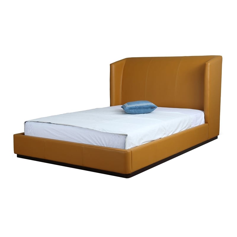 Manhattan Comfort Lenyx Faux Leather Full Size Bed Frame in Saddle Brown