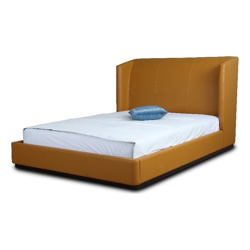 Manhattan Comfort Lenyx Faux Leather Queen Size Bed Frame in Saddle Brown