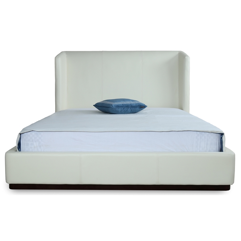 Manhattan Comfort Lenyx Faux Leather Queen Size Bed Frame in Cream