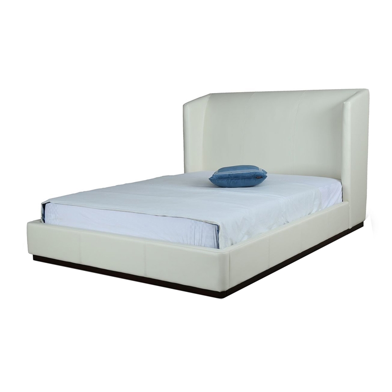 Manhattan Comfort Lenyx Faux Leather Queen Size Bed Frame in Cream
