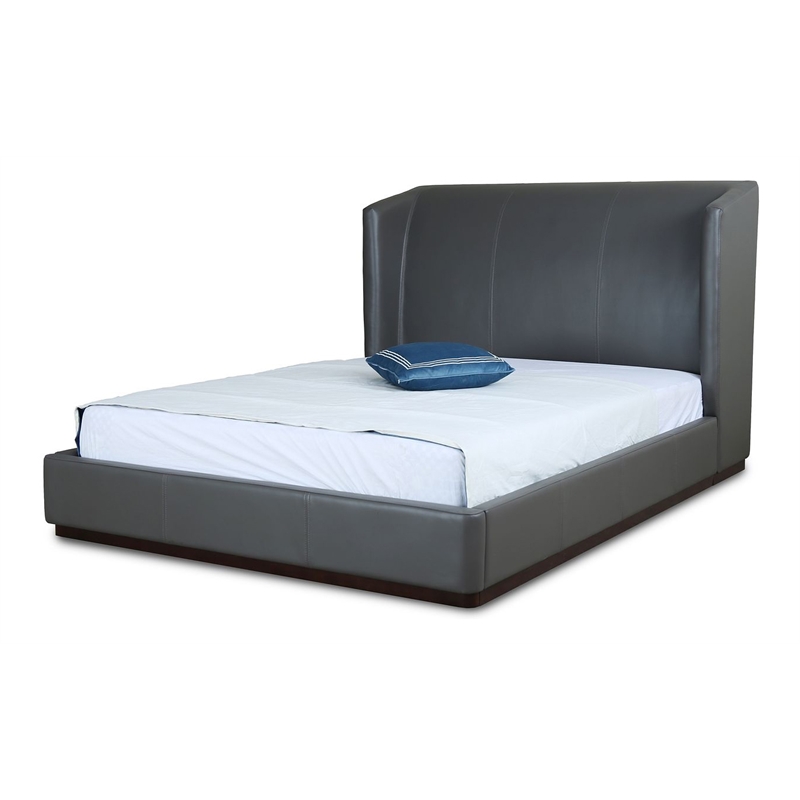 Manhattan Comfort Lenyx Faux Leather Queen Size Bed Frame in Graphite Gray