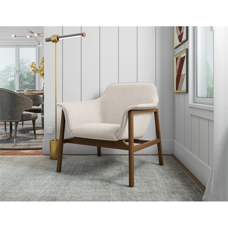 Manhattan Comfort Miller Fabric Upholstered Accent Chair in Cream/Walnut