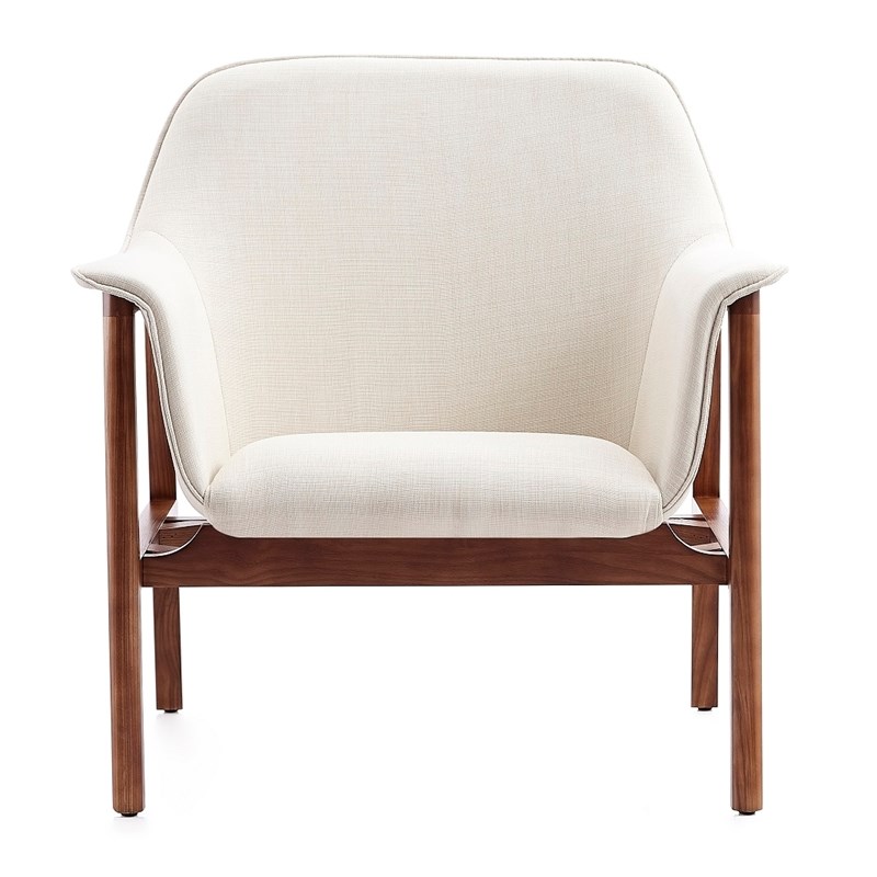 Manhattan Comfort Miller Fabric Upholstered Accent Chair in Cream/Walnut