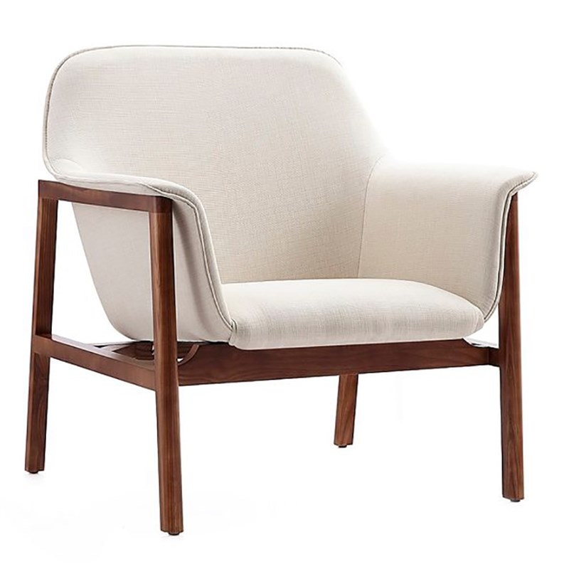 Manhattan Comfort Miller Fabric Upholstered Accent Chair in Cream/Walnut