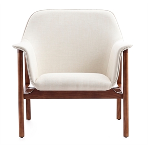 miller cream walnut modern linen weave fabhric upholstered accent chair
