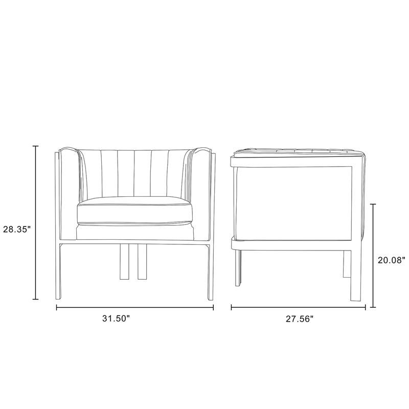 Manhattan Comfort Paramount Velvet Accent Armchair in Gray/Polished Brass