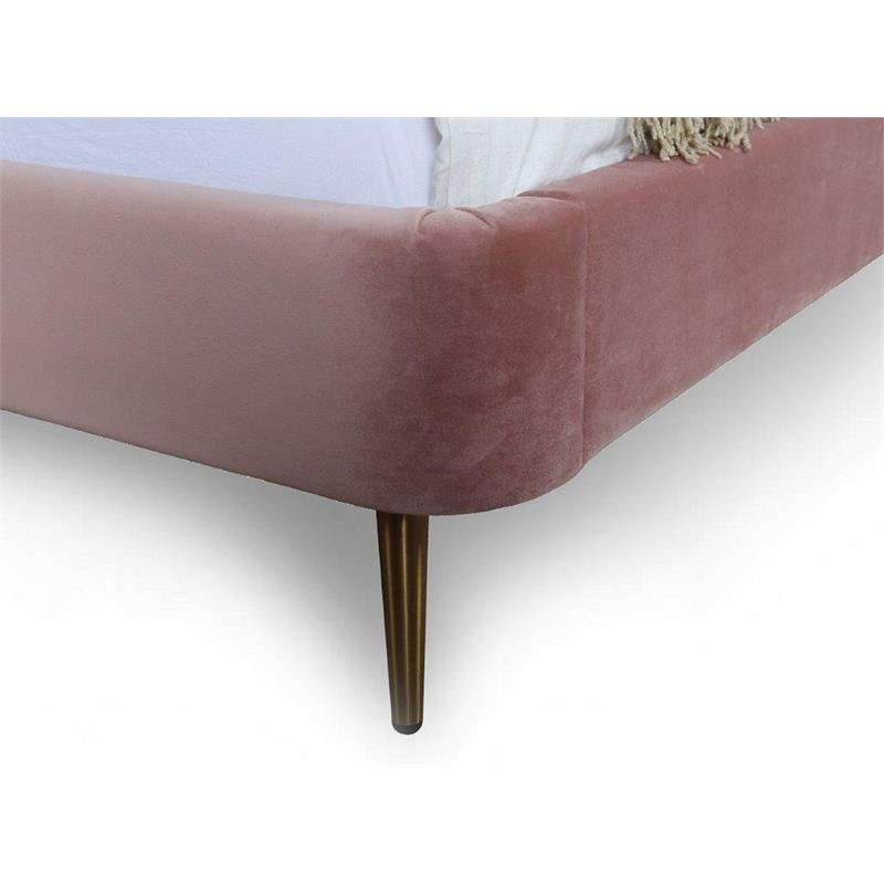 Manhattan Comfort Heather Velvet Queen Size Bed Frame in Blush Pink/Gold