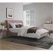 Manhattan Comfort Heather Velvet Queen Size Bed Frame in Blush Pink/Gold