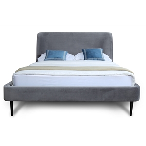 heather queen size modern chic velvet upholstered bed frame in gray