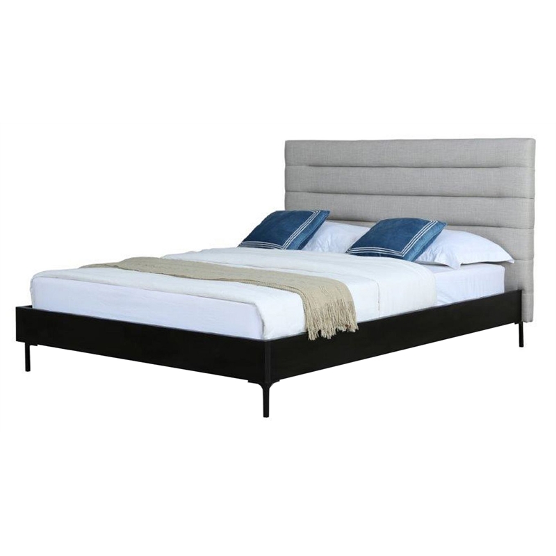 Manhattan Comfort Schwamm Fabric Upholstered Full Size Bed Frame in Light Gray