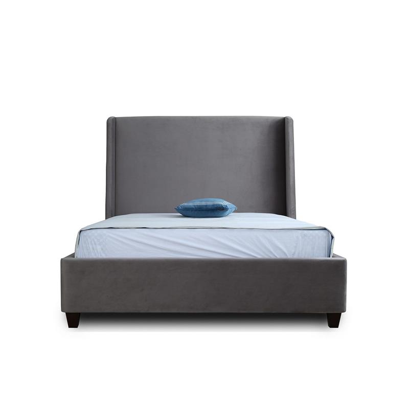 Manhattan Comfort Parlay Velvet Upholstered Full Size Bed Frame in Gray
