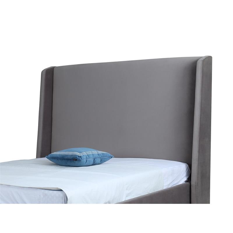 Manhattan Comfort Parlay Velvet Upholstered Full Size Bed Frame in Gray
