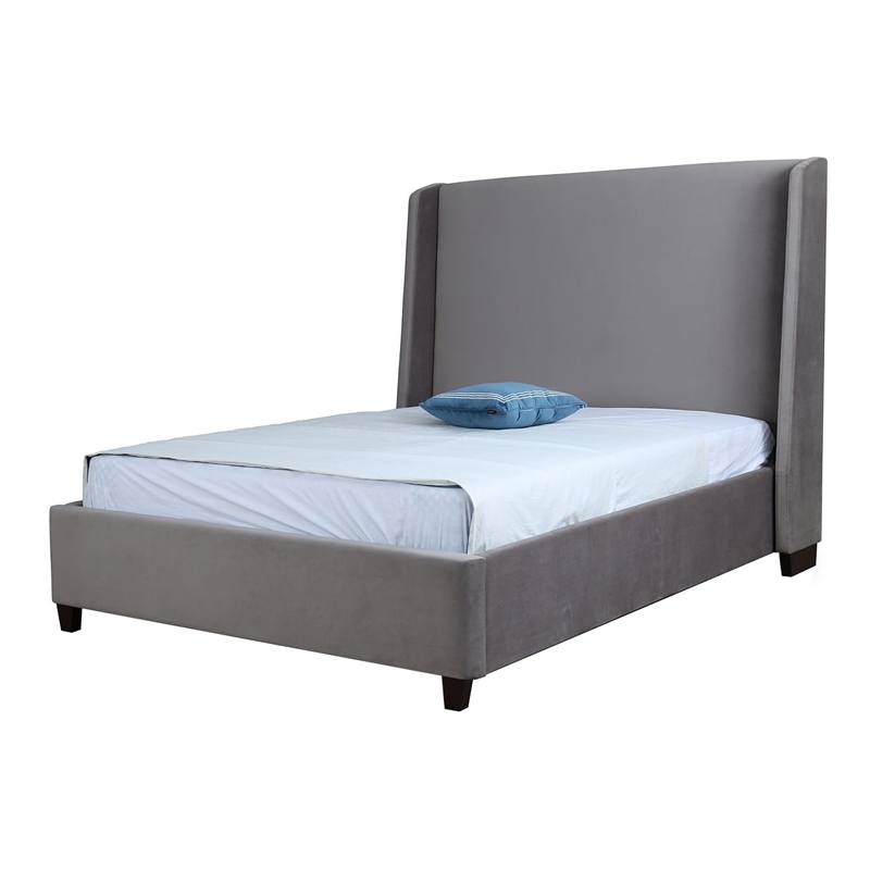Manhattan Comfort Parlay Velvet Upholstered Full Size Bed Frame in Gray