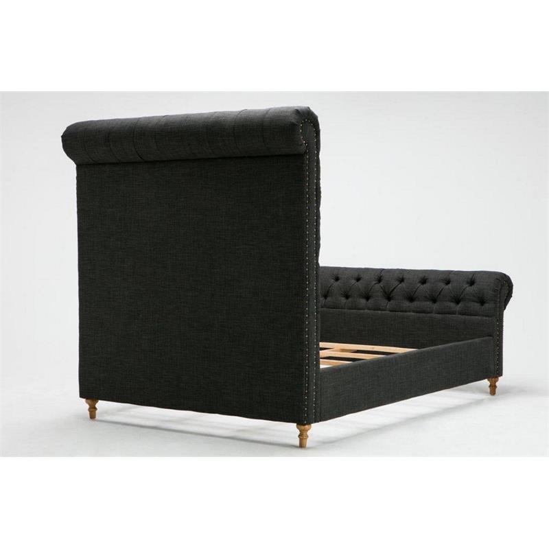 Manhattan Comfort Empire Fabric Upholstered Full Bed Frame in Charcoal