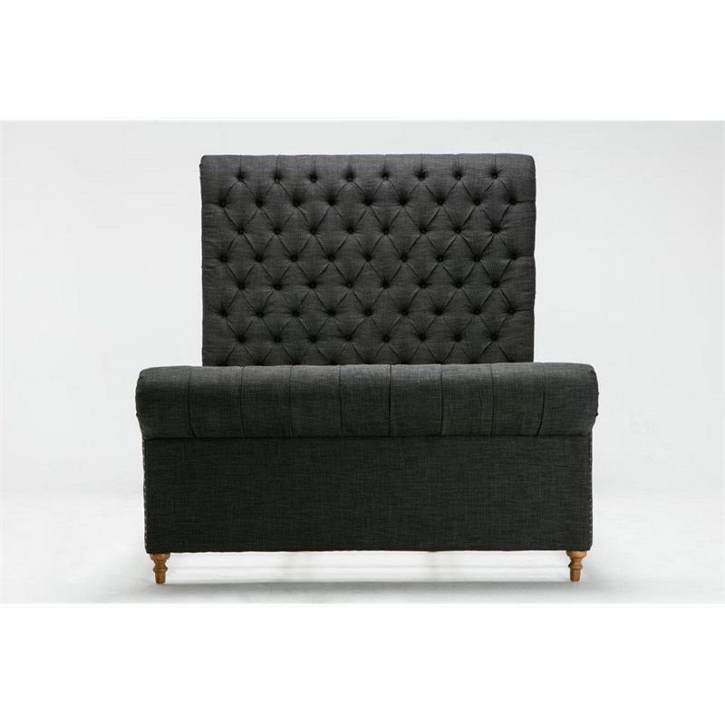 Manhattan Comfort Empire Fabric Upholstered Full Bed Frame in Charcoal
