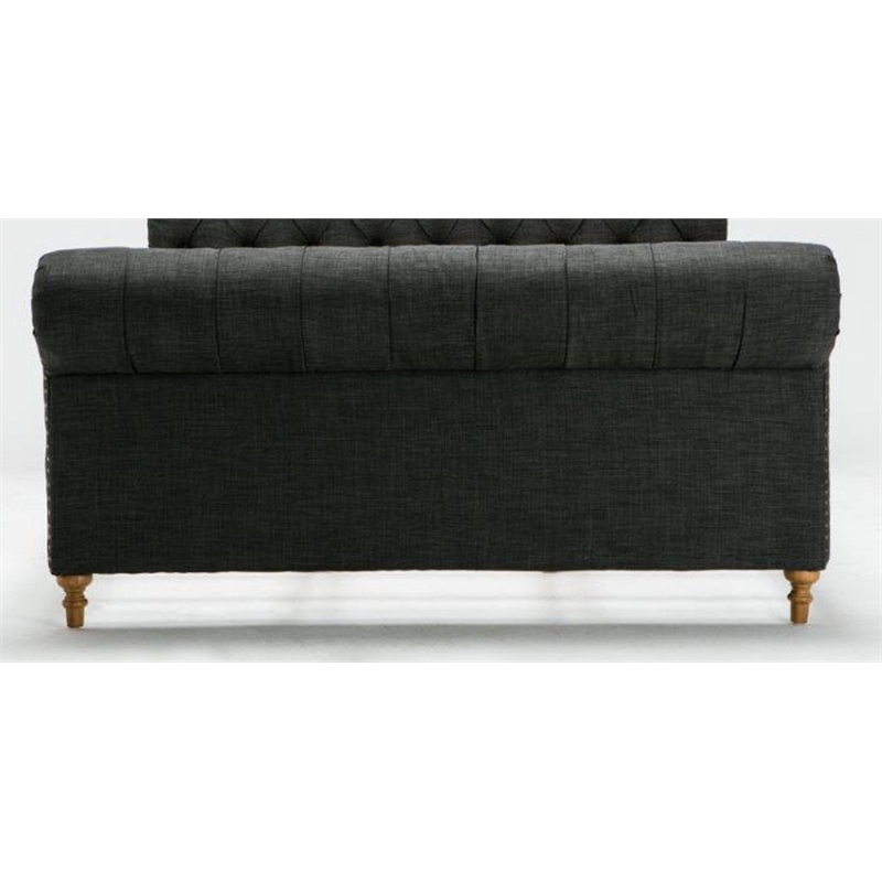 Manhattan Comfort Empire Fabric Upholstered Full Bed Frame in Charcoal