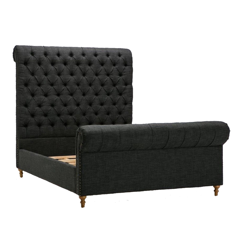 Manhattan Comfort Empire Fabric Upholstered Full Bed Frame in Charcoal