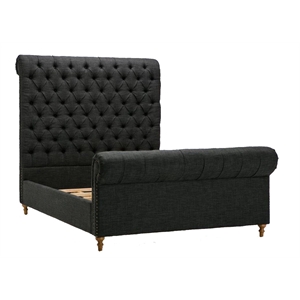 Manhattan Comfort Empire Fabric Upholstered Full Bed Frame in Charcoal