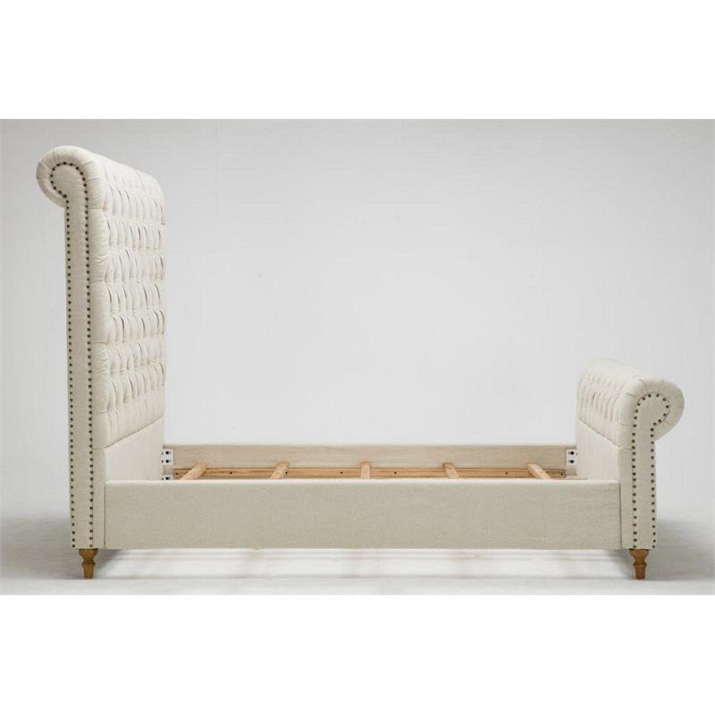 Manhattan Comfort Empire Fabric Upholstered Full Bed Frame in Cream