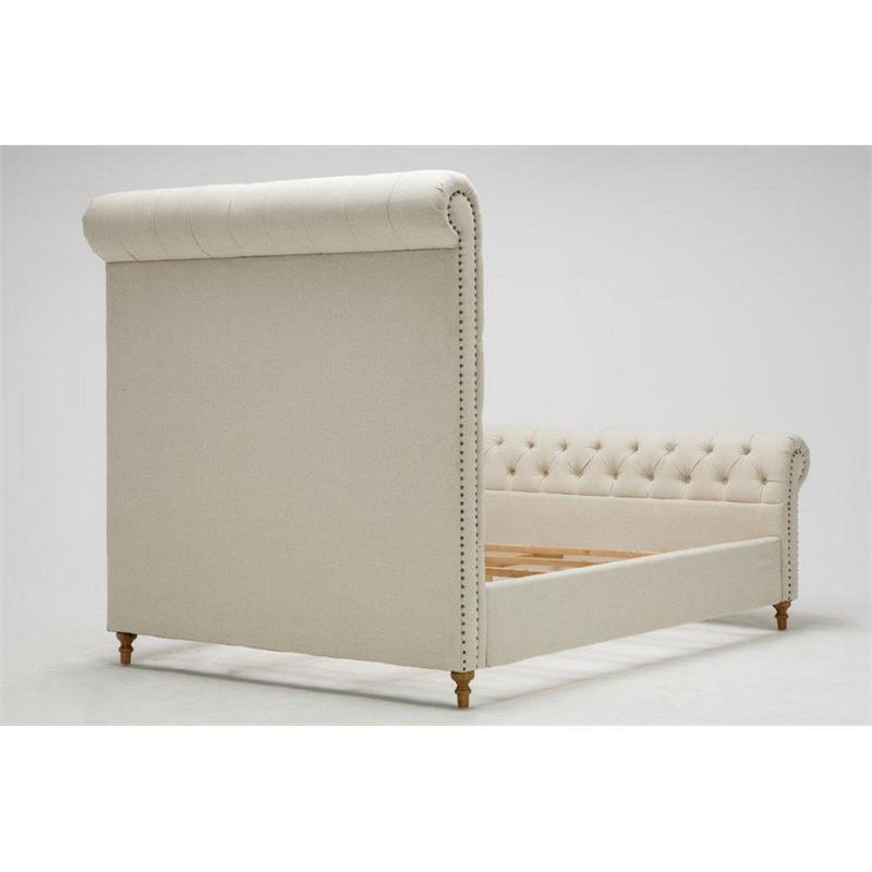 Manhattan Comfort Empire Fabric Upholstered Full Bed Frame in Cream