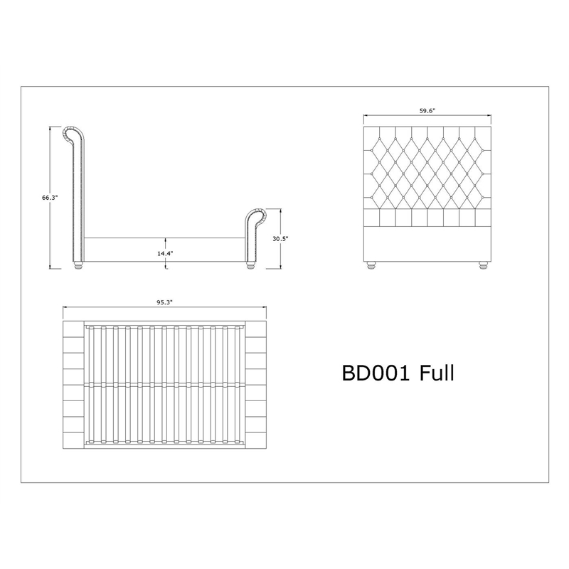 Manhattan Comfort Empire Fabric Upholstered Full Bed Frame in Cream