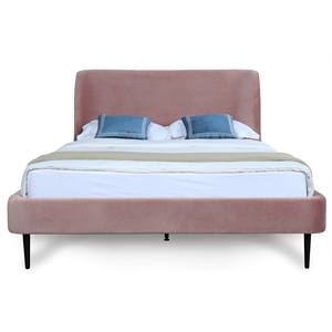heather full size modern glam velvet upholstered bed frame in blush pink