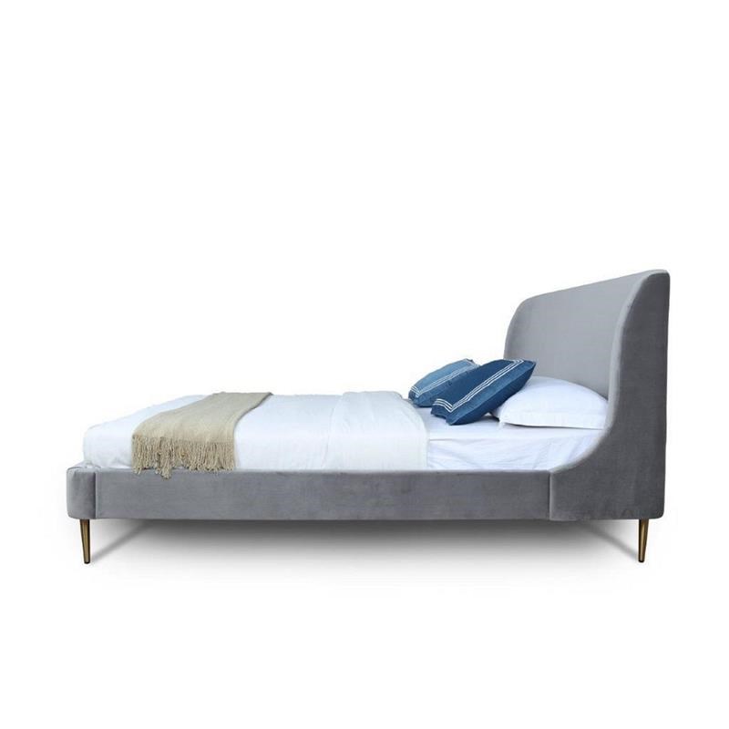 Manhattan Comfort Heather Velvet Full Size Bed Frame in Gray/Gold