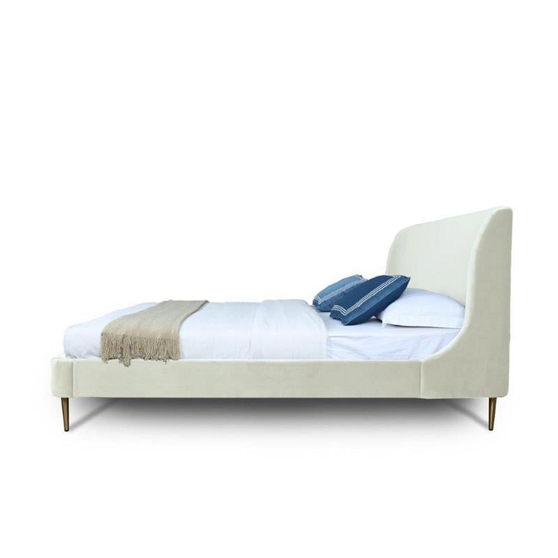 Manhattan Comfort Heather Velvet Full Size Bed Frame in Cream/Gold